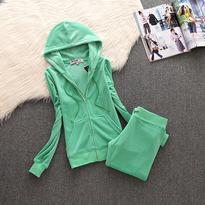 Pure Color Small Feet Plus Size Velvet Women's Casual Suit