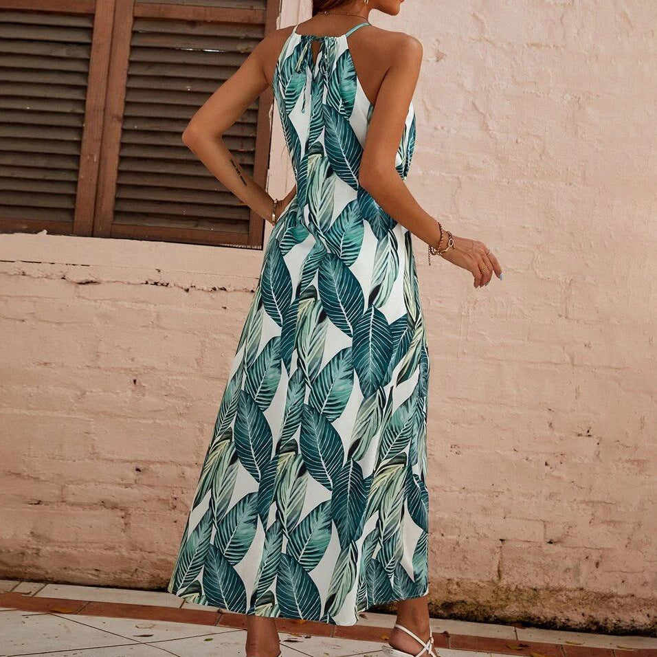 Robe bohème sans manches à col licou, jupe décontractée pour les vacances