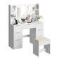 White Vanity Desk With Mirror And Lights, Modern Makeup Vanity Table W-7 Drawers And 4 Storage Shelves, Bedroom Dressing Table With Cushioned Stool, 10 LED Lights, 3 Lighting Modes White