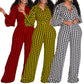 Women's Fashion V-neck Puff Sleeve Waist Trimming Printing Jumpsuit