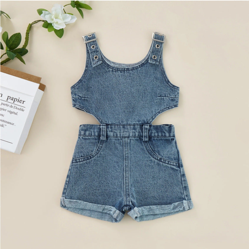 Girls' Two-color Sleeveless Cowboy Siamese Shorts