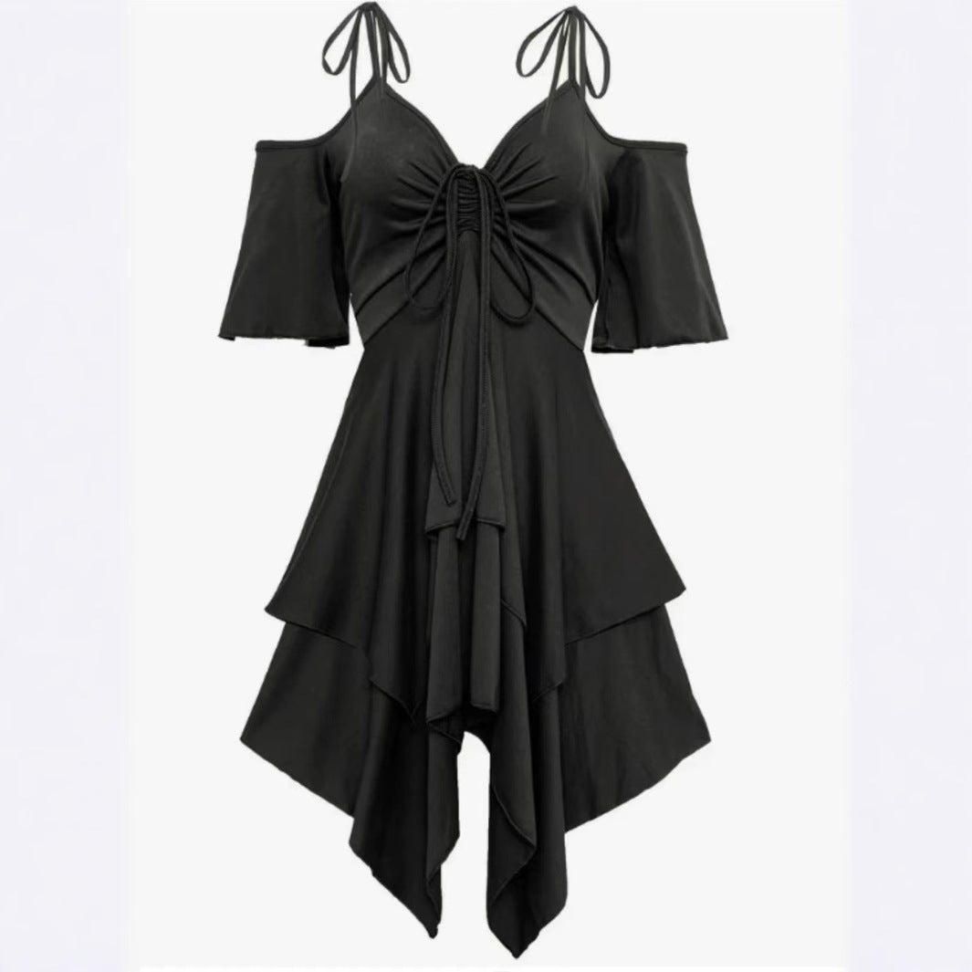 Plus Size Women's Clothing Street Hipster V-neck Cold Shoulder Short Sleeve Dress