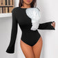 Sweet Style Design Three-dimensional Flower Decoration Black Long Sleeve Jumpsuit