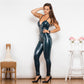 Combinaison en cuir bleu brillant Melody de Shascullfites, combinaison longue pour femme, débardeur à fermeture éclair, salopette en cuir PU