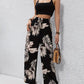 Leaf Pattern Waist Thin Belt Comfortable Casual Pants Trousers