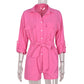 Loose Button Down Shirt Collar Belt Short Sleeve Playsuit