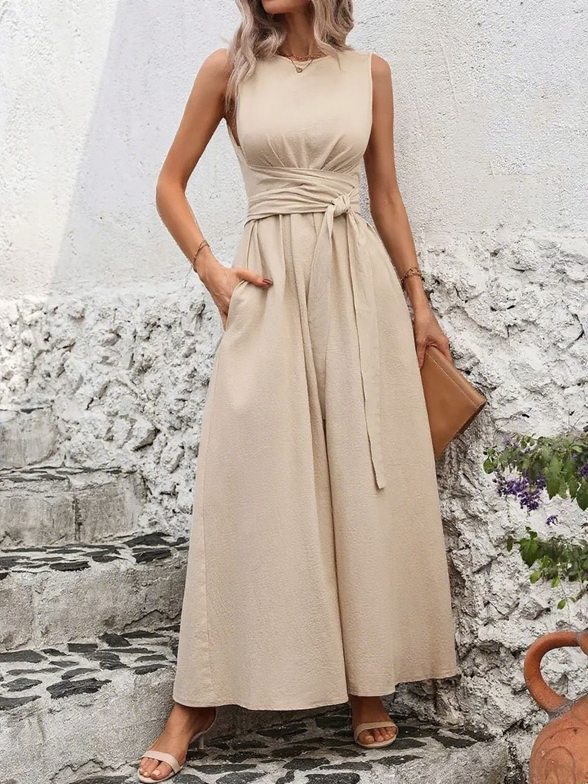 Womens Casual Chic Asymmetrical Twist-Waist Dress