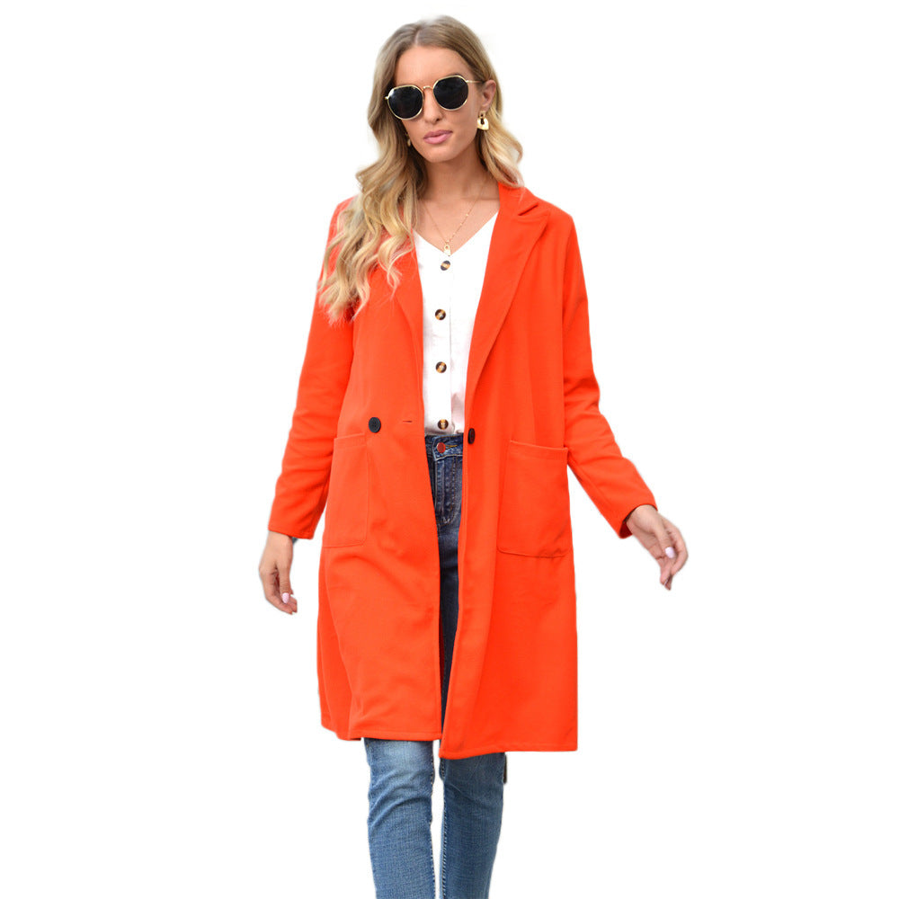 Autumn and winter European station woolen woolen lapel long coat