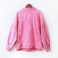 Pink fried flower denim jacket