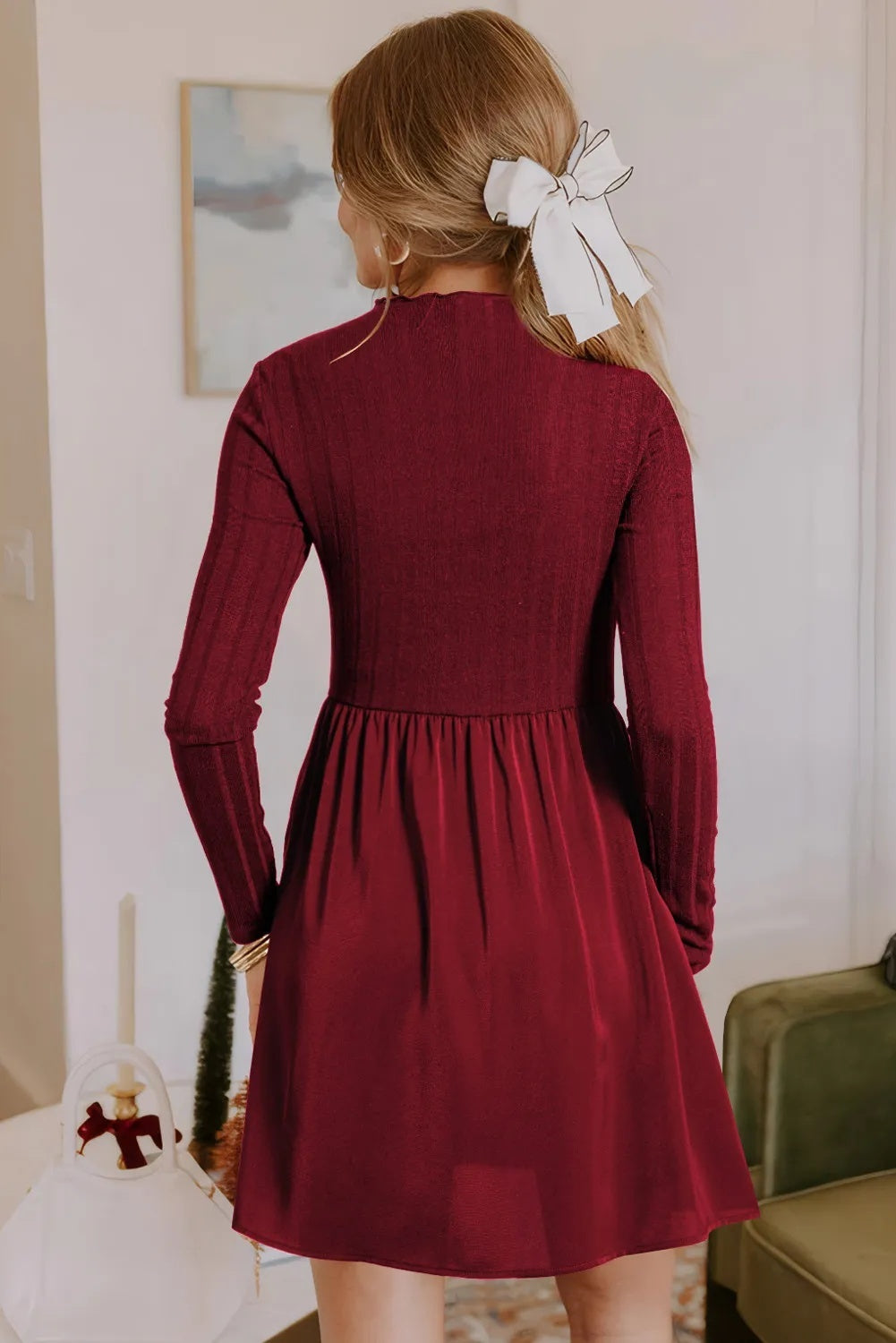 Shiying Solid Color Casual Women's Texture High Waist Dress