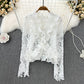 Retro Temperament V-neck Ruffled Lace Top