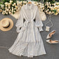 Women's Polo Collar Slim Long Wave Point Chiffon Pleated Skirt