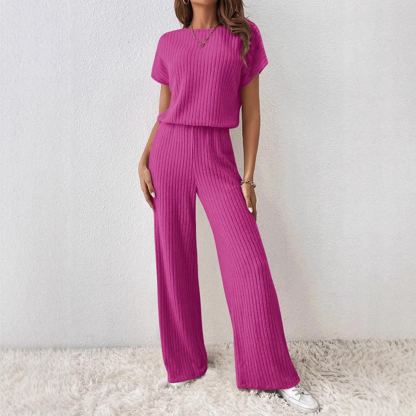 Women's Knitted Loose Wide-leg Pants Two-piece Suit