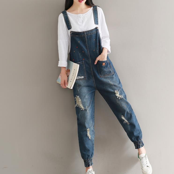 Bavoir en jean ample de grande taille avec broderie rétro littéraire 