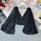 Chiffon Slim Ruffle Sleeve Shirt