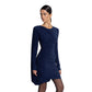 Womens Solid-Color One-Shoulder Flowy Strap Long-Sleeve Dress