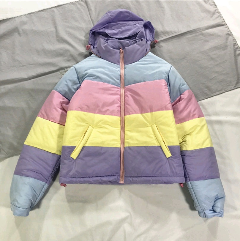 Rainbow color matching hooded pillow collar bread clothes cotton pad cotton clothing student female