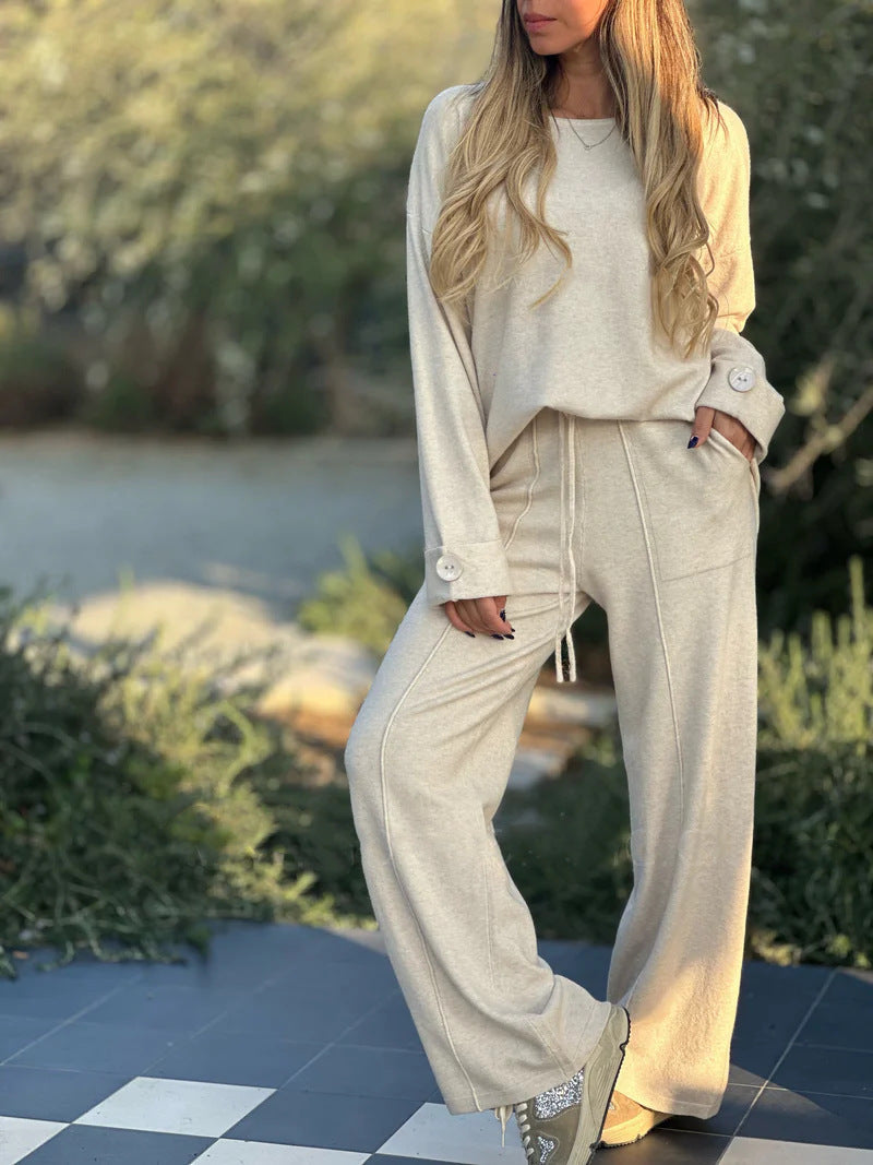 New Fashion Casual Suit Solid Color Long Sleeve Wide Leg