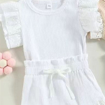 Lace Cuff Hem Round Neck Rib Fabric