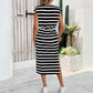 Womens Black And White Striped Split-Neck Casual Dress