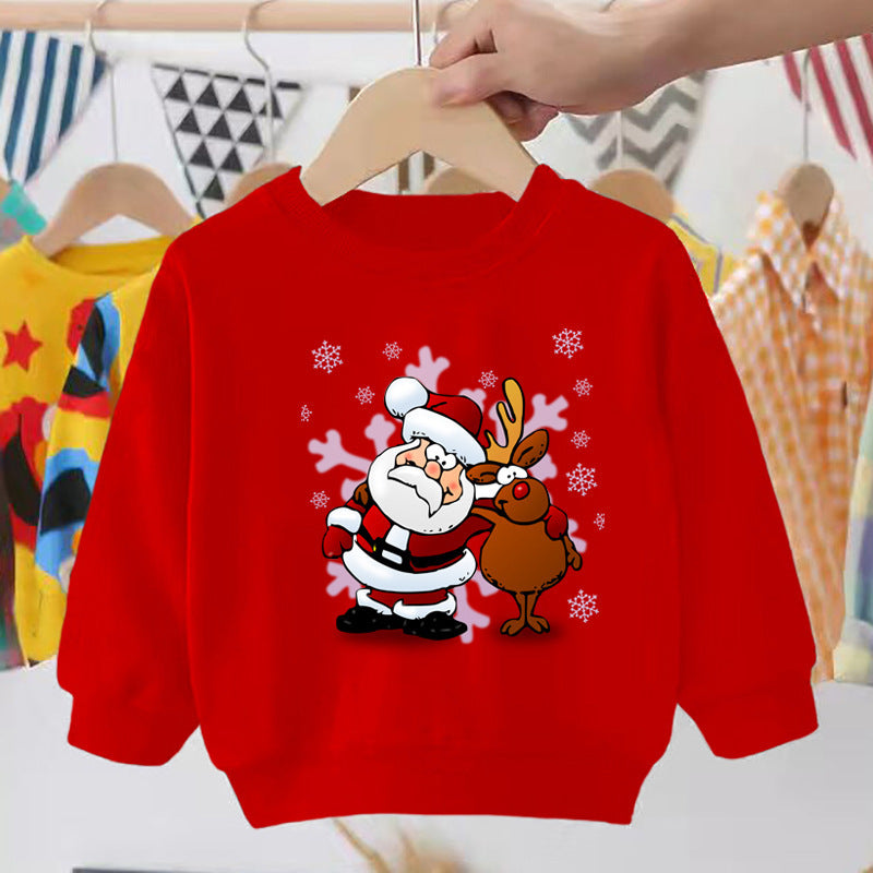 Pull pour enfant imprimé Père Noël, bonhomme de neige, élan