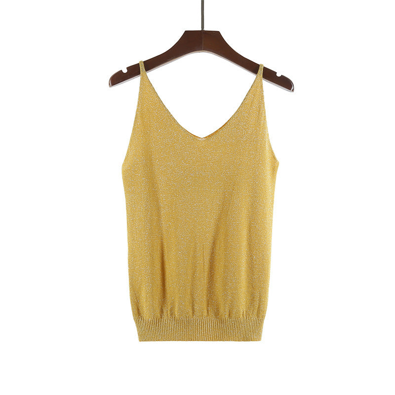 V-neck suspender knitted glitter vest