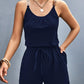 Women's Summer Fashion Pleated Stitching Metal Strap Jumpsuit
