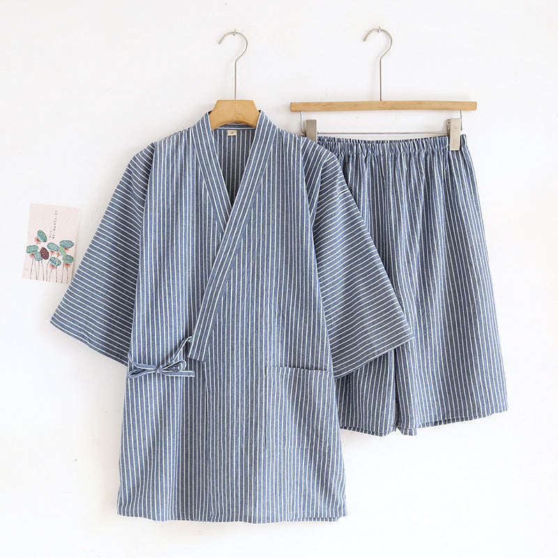 Japanese Lace-up Kimono Pajamas Men's Cotton Washed Loose