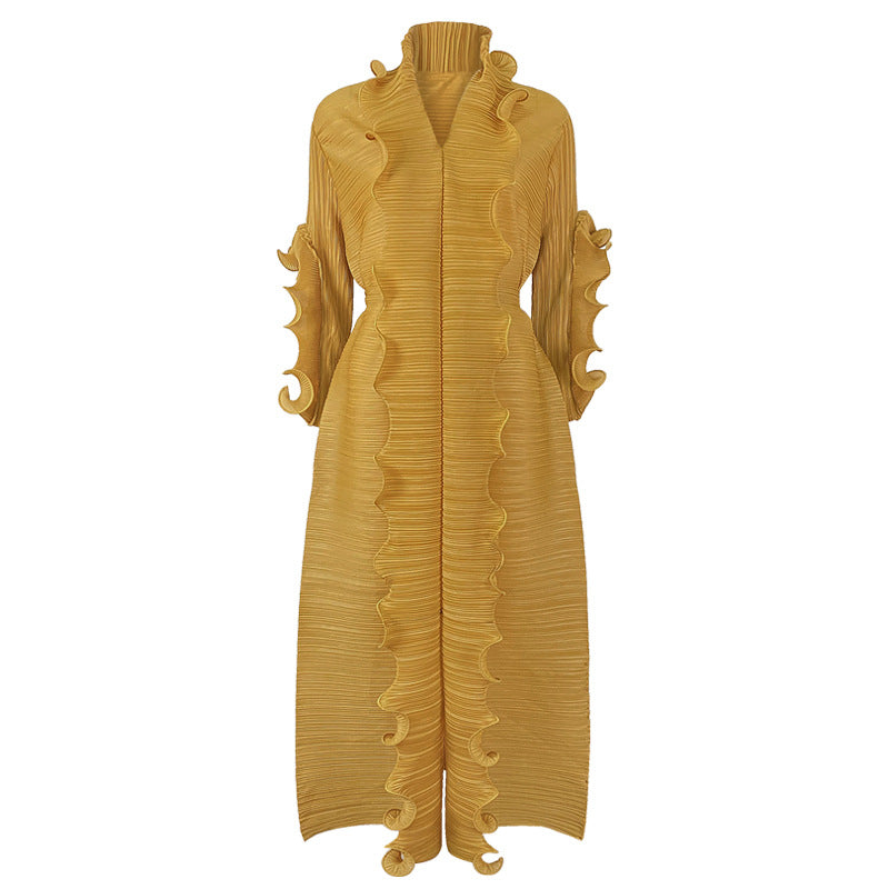 Jupe plissée à volants et manches longues pour femme, couleur unie
