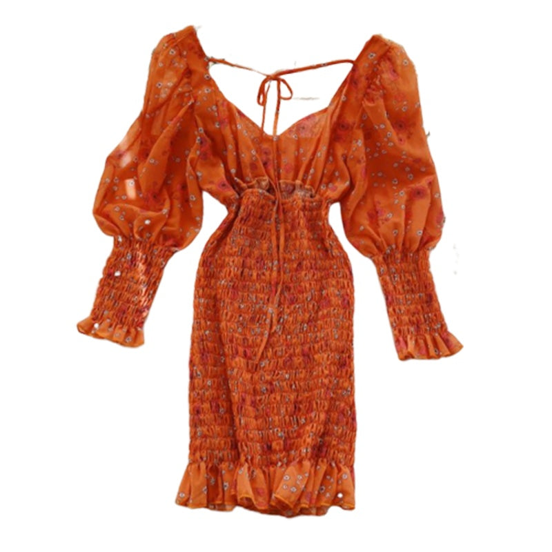 Floral bubble sleeve hip dress