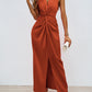Summer Elegance Kinked Sleeveless V-neck Slit Dress