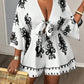 European And American Fashion Casual Bell Sleeve Women's V-neck Printed Clothes