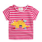 T-shirt d'été à manches courtes pour fille avec motif dinosaure brodé 
