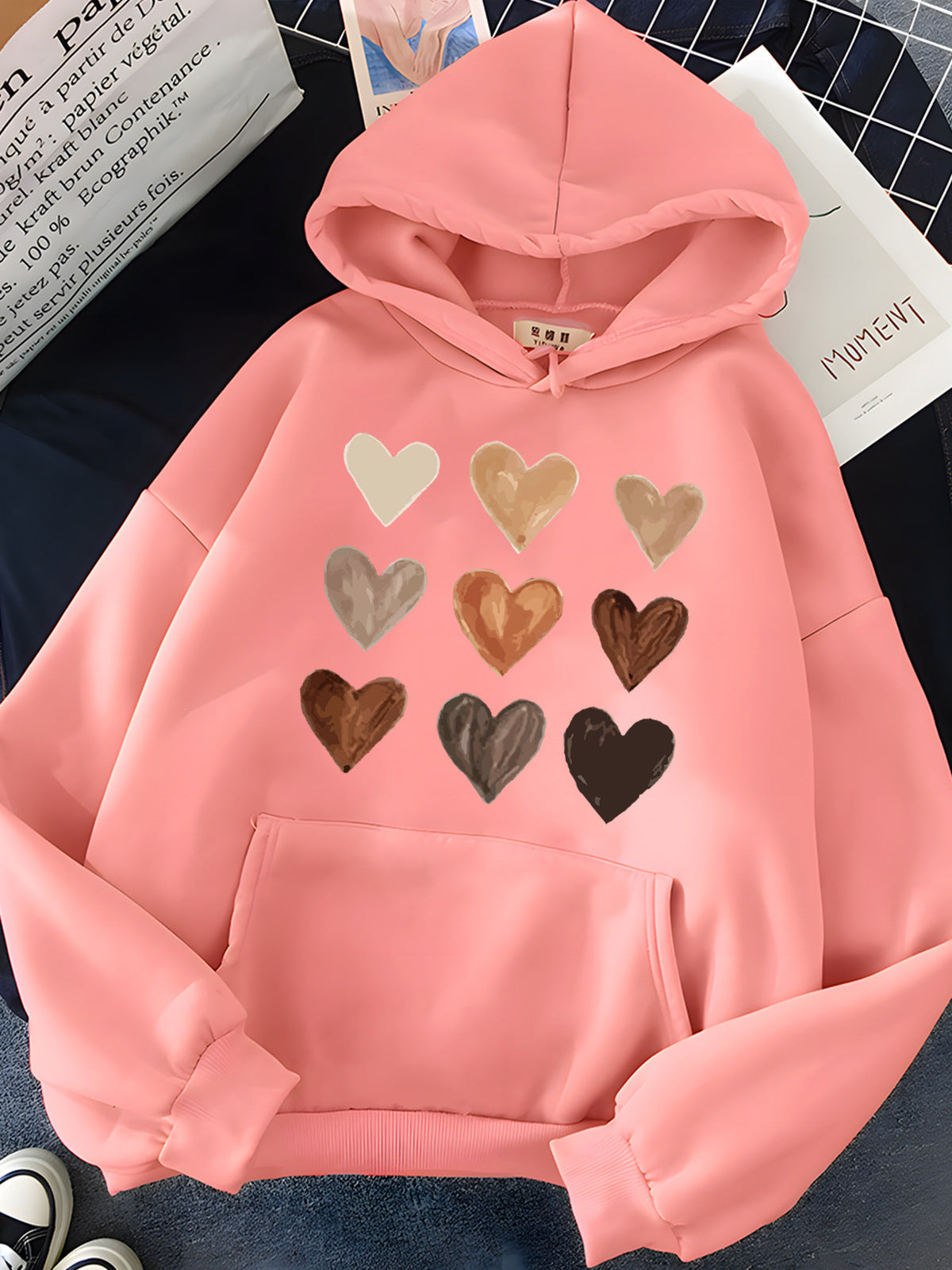 Gradient Heart-shaped Kangaroo Pocket Printed Hoodie