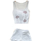 Lip-kiss Rhinestone Square-neck Sleeveless Tank Top With High-waisted Leggings And Shorts