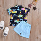 Cartoon Print Short Sleeve Shirt And Casual Shorts Set