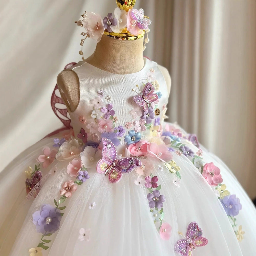 White Girl Flower Design Stage Show Performance Costume