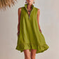 New Stylish Casual Loose Half-Zip Sleeveless Dress With Ruffle Hem