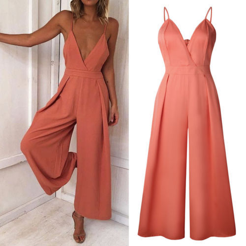 Deep V Neck Sling Wide Legs Women's jumpsuit