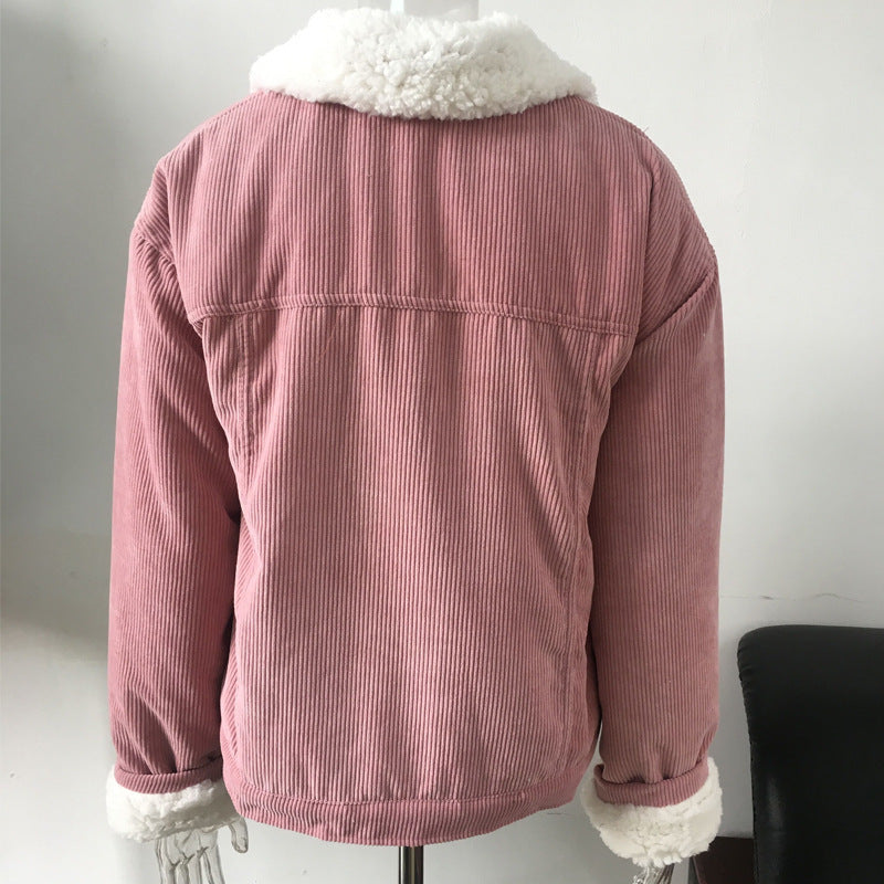 Fleece inner solid color corduroy jacket thickened warmth