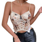 Camisole en dentelle à petits motifs de poisson en satin imprimé et corde croisée