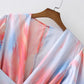 European And American Retro V-neck Satin Tie-dye Wrap Waist Tie Jumpsuit