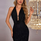 Sexy Backless Boat-neckline Halter Strap Slit Maxi Dress