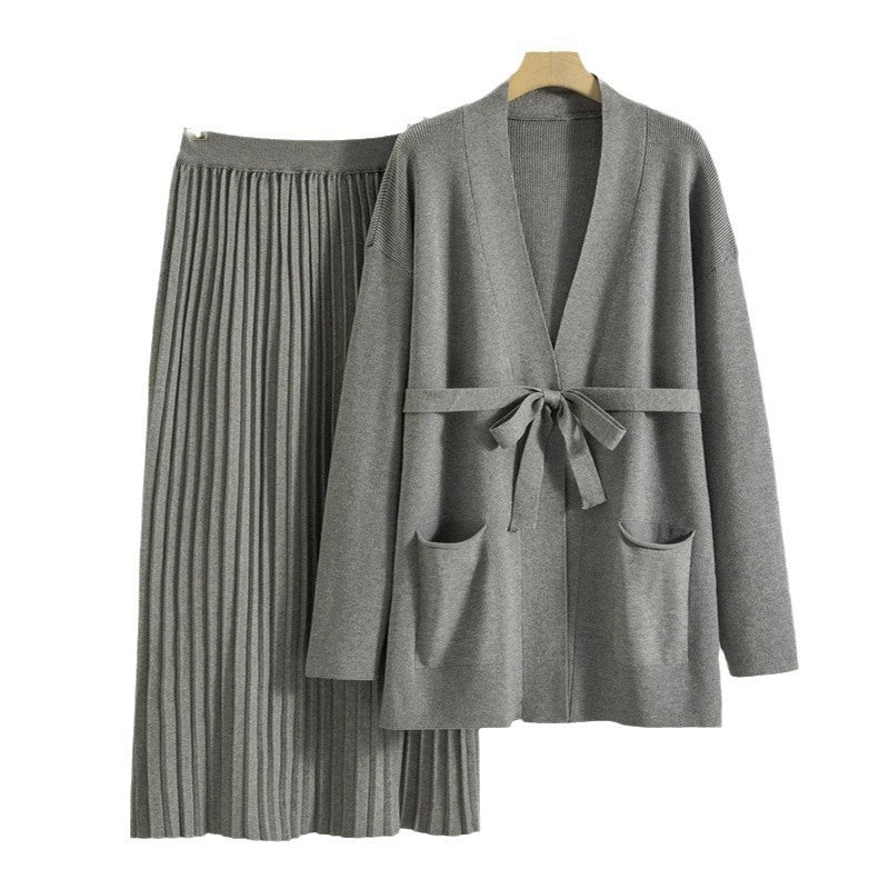 Knitted Skirt Two-piece Pleated Long Skirt Fashion Suit