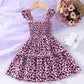 Children Sleeveless Smocking Leopard Print Butterfly Rainbow Multicolor Printed Dress