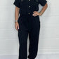 All-matching Solid Color Casual Polo Collar Shirt Wide Leg Jumpsuit For Women