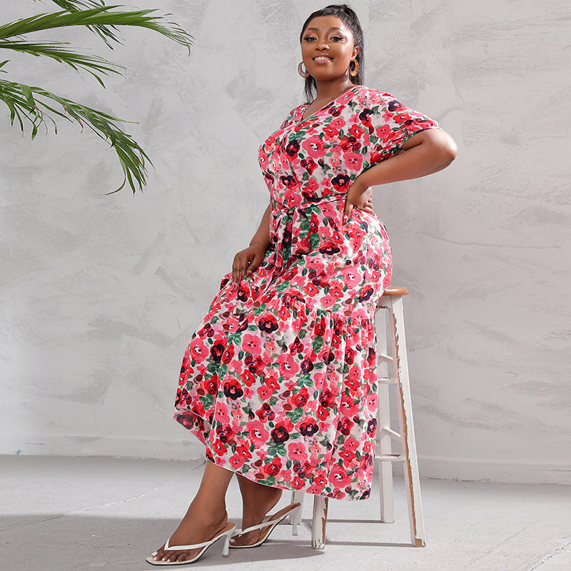 Loose V-neck High Waist Dress