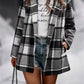 Women's Loose Printed Checks Long Sleeve Pocket Woolen Coat Cardigan Top