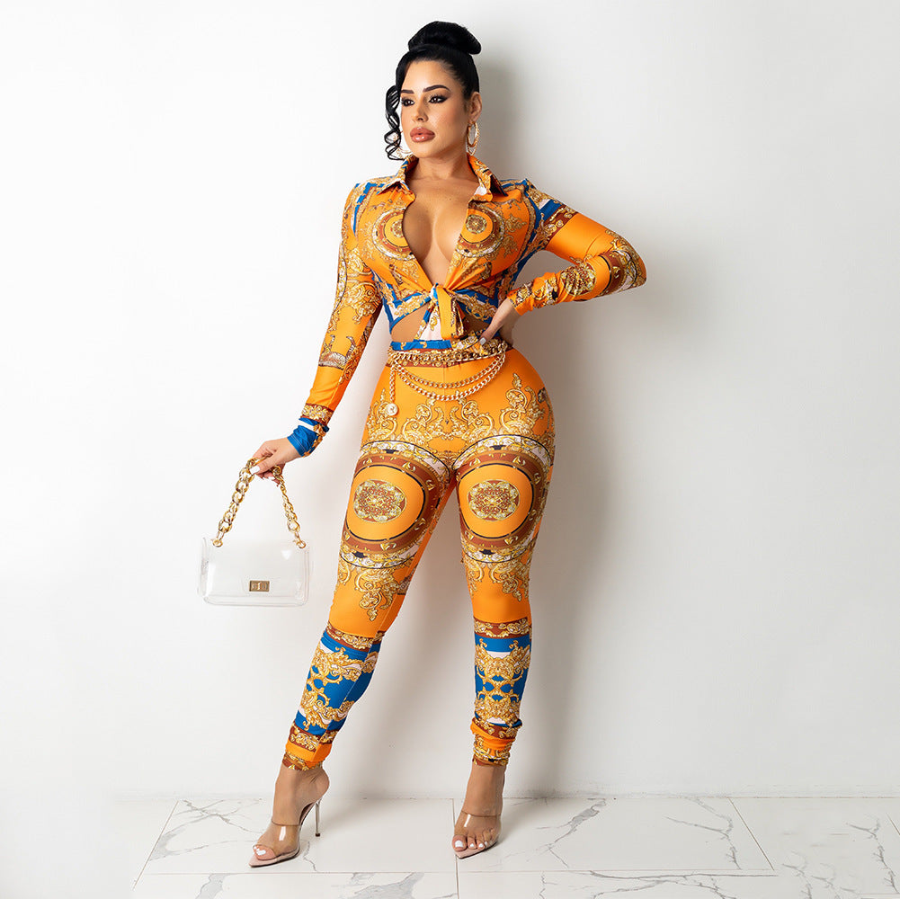 Fashion Digital Positioning Printing Tight-Fitting Two-Piece Suit