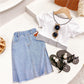 Two Piece Children's Short Sleeved Denim Skirt